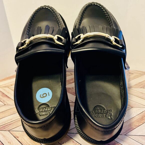 Dr Martens Adrian Snaffle Black Smooth Leather Loafers M 6 W 7 Kiltie Gold Bit - Picture 4 of 10